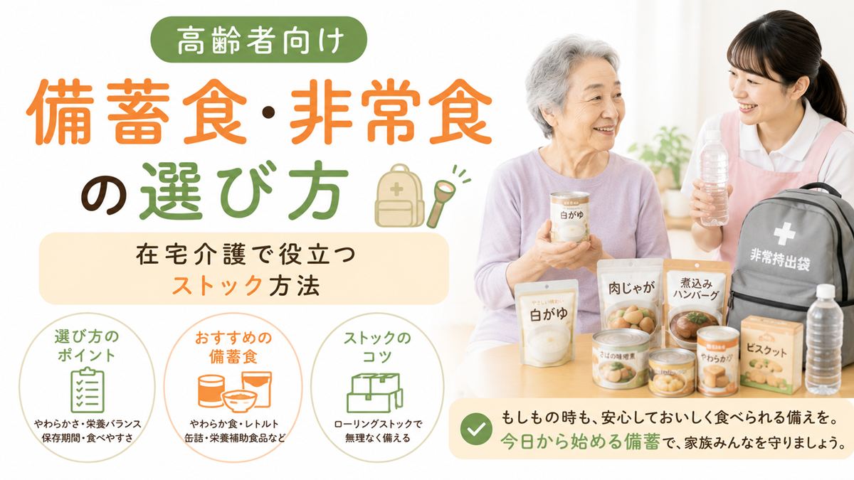 高齢者向け備蓄食・非常食の選び方｜在宅介護で役立つストック方法
